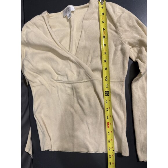 Ann Taylor LOFT Women XS Top Faux Wrap Long Sleeve Pullover Beige 100% Cotton - Picture 12 of 15